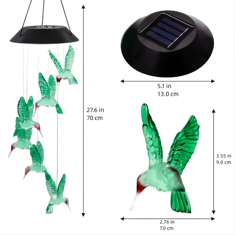 1Pc Solar Light Hummingbird Wind Chimes Outdoor Decor Yard Decor for Christmas Gardening Gift Birthday Gift Halloween Decoration