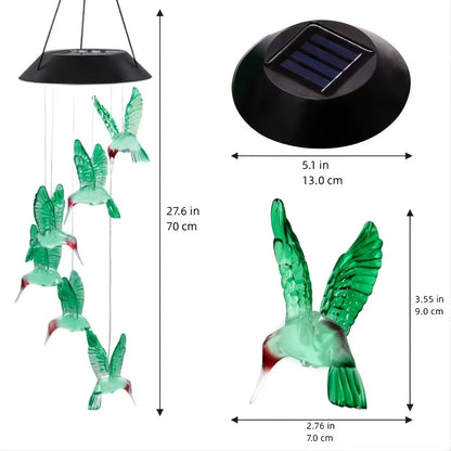 1Pc Solar Light Hummingbird Wind Chimes Outdoor Decor Yard Decor for Christmas Gardening Gift Birthday Gift Halloween Decoration