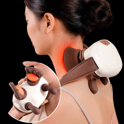 Neck Massager Red Light Hot Compress Cervical Spine Massager Shoulder Neck Shiatsu Kneading Trapezius Massage Relax Pain Relief