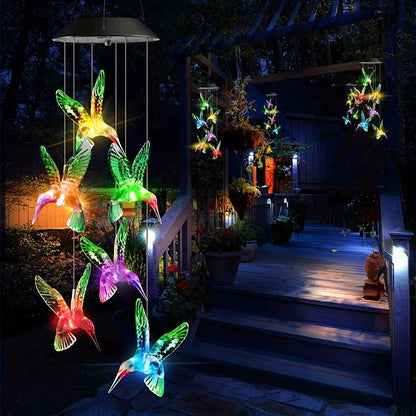1Pc Solar Light Hummingbird Wind Chimes Outdoor Decor Yard Decor for Christmas Gardening Gift Birthday Gift Halloween Decoration