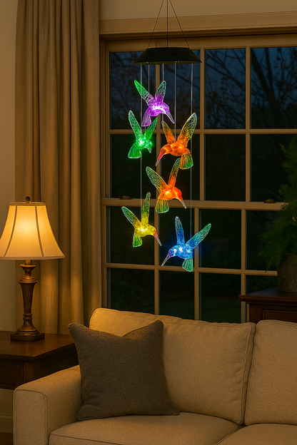 1Pc Solar Light Hummingbird Wind Chimes Outdoor Decor Yard Decor for Christmas Gardening Gift Birthday Gift Halloween Decoration