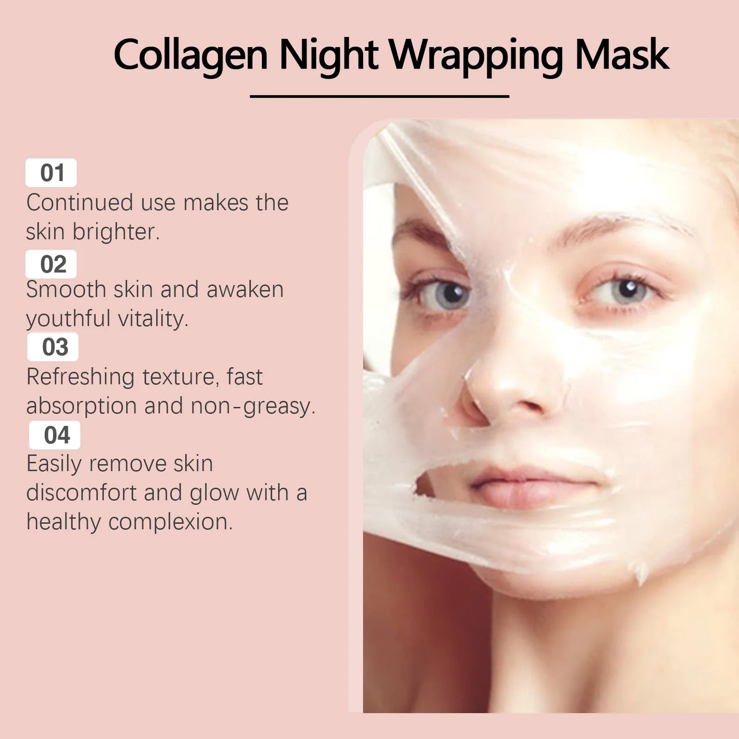 Collagen Peel Off Facial Mask Removes Blackheads & Oil Deeply Moisturizes Shrinks Pores Smoothes Fine Lines Brightens Skin Tone