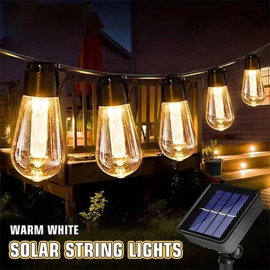 LED Solar Lantern String Light Outdoor Waterproof Vintage Edison Bulb Lamp Fairy Lights For Garden Christmas Party Holiday Decor