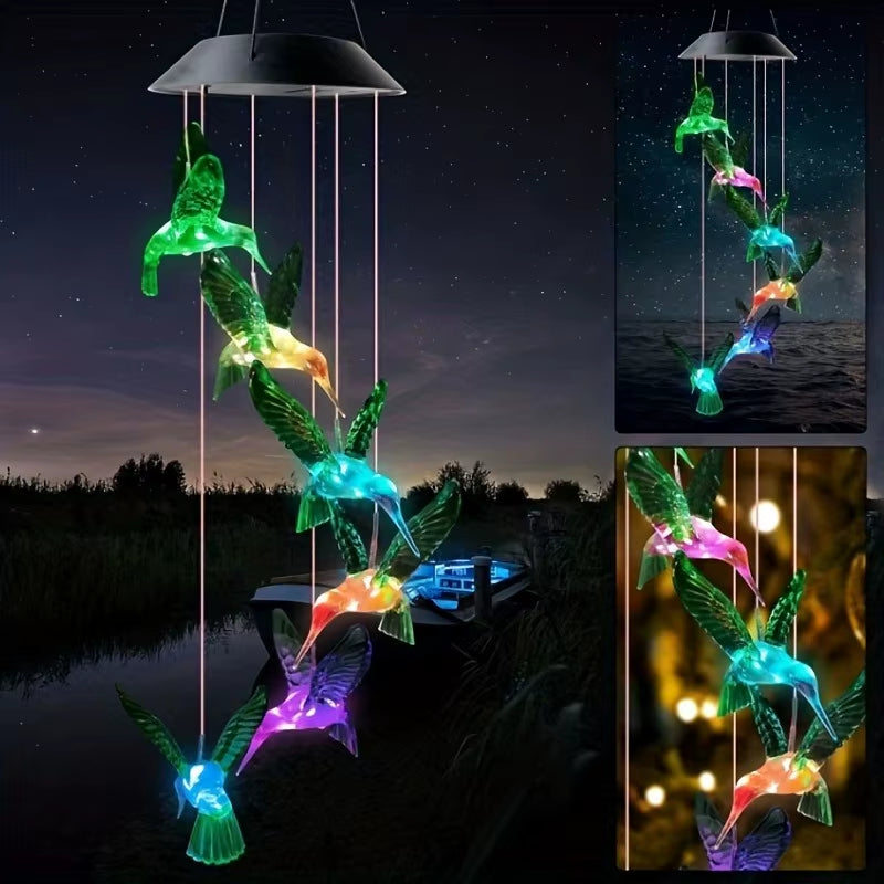 1Pc Solar Light Hummingbird Wind Chimes Outdoor Decor Yard Decor for Christmas Gardening Gift Birthday Gift Halloween Decoration
