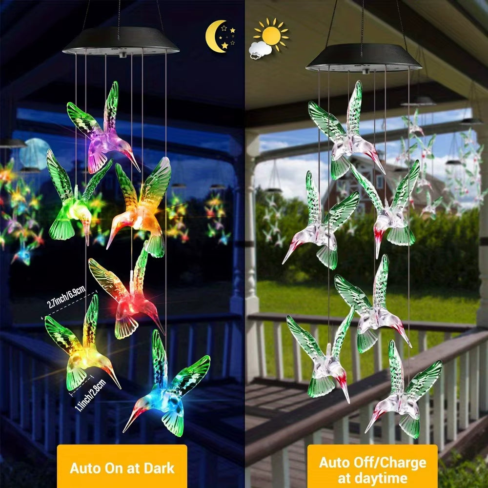 1Pc Solar Light Hummingbird Wind Chimes Outdoor Decor Yard Decor for Christmas Gardening Gift Birthday Gift Halloween Decoration