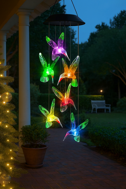 1Pc Solar Light Hummingbird Wind Chimes Outdoor Decor Yard Decor for Christmas Gardening Gift Birthday Gift Halloween Decoration